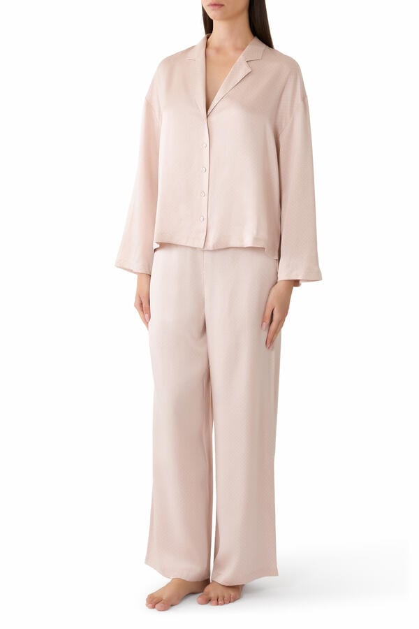 Silk Dot Drop Shoulder Pajama Set 