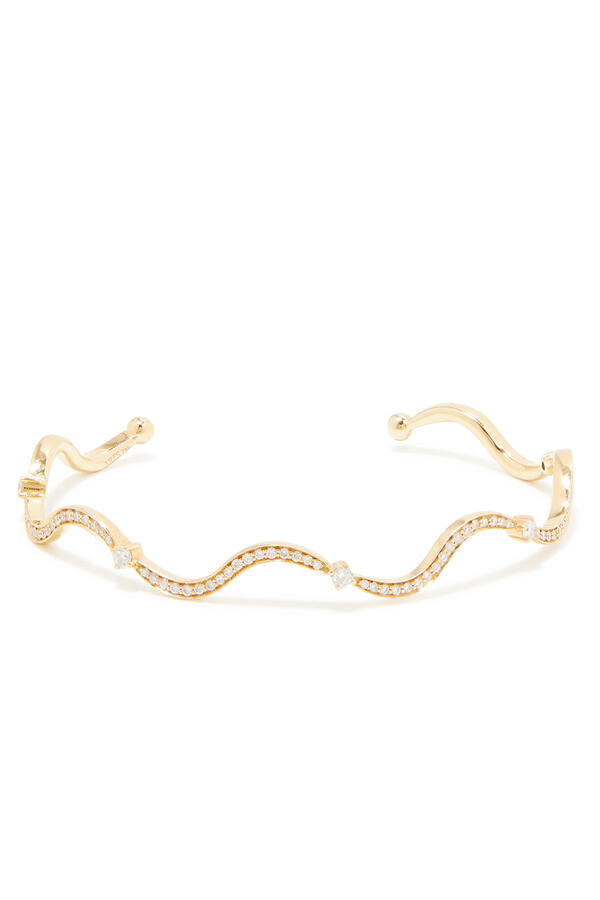 Full Diamond Wave Bangle, 18k Yellow Gold & Diamonds