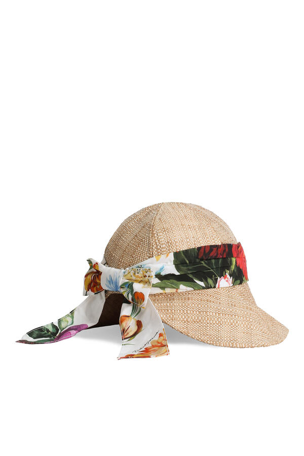 Kids Flower-Print Raffia Hat with Visor and DG Logo