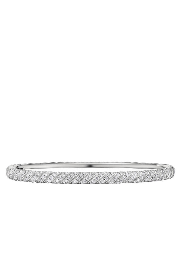 Sculpted Cable Bangle Bracelet, 18k White Gold & Diamonds
