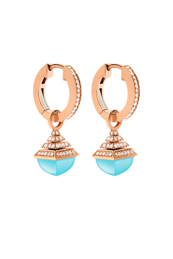 Cleo Mini Rev Earrings, 18k Rose Gold with Blue Chalcedony & Diamonds
