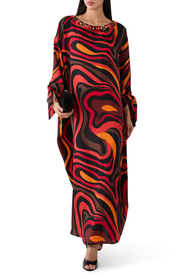 Embroidery Marmo Print Kaftan