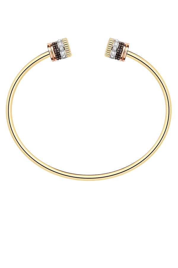Quatre Classique Bracelet Double Motif, Paved With Diamonds, 18K Mix Gold And Brown Pvd