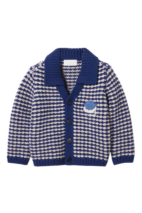 Kids Characters Embroidery Stripe Cardigan