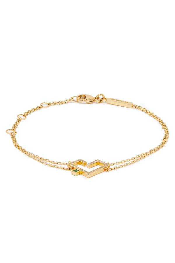 Hubb Small Bracelet, 18k Yellow Gold with Full Diamonds & Emerald