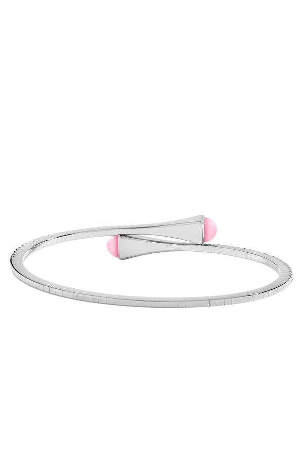 Cleo Slim Slip-On Bracelet, 18k White Gold, Pink Quartzite & Diamond 