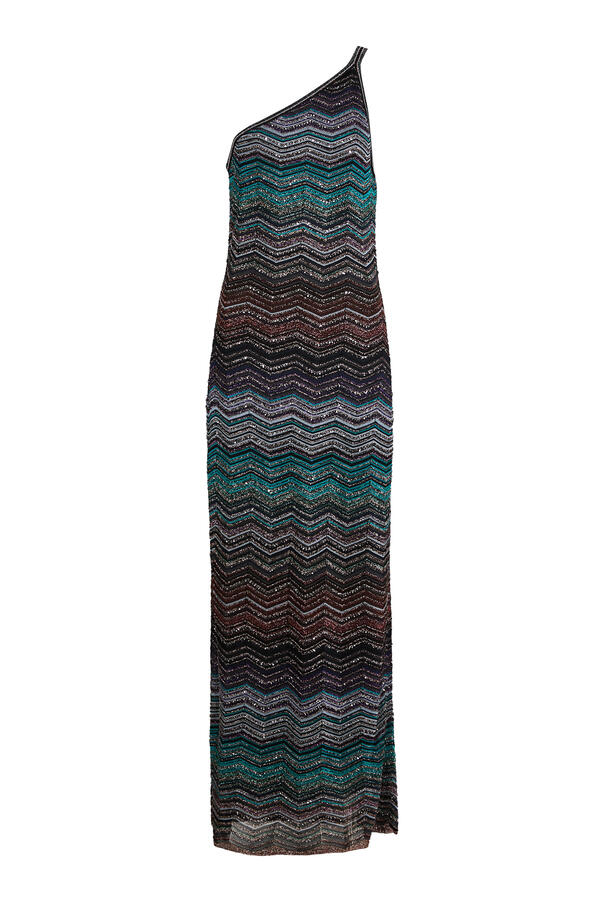 Sequins Long One-Shoulder Dress with Chevron Pattern