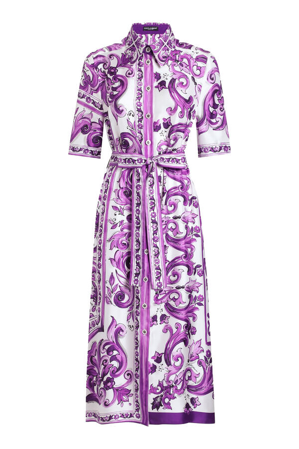 Majolica-Print Twill Shirt Dress