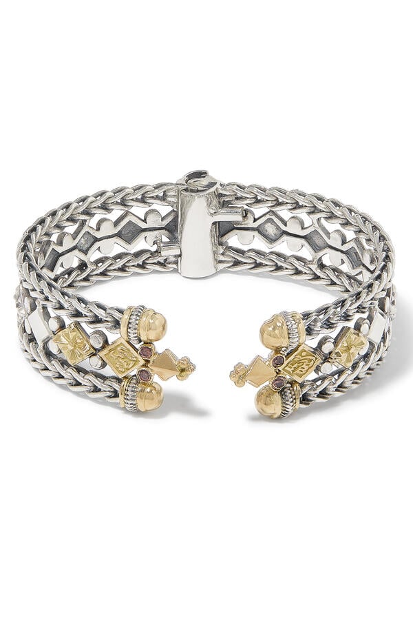 Roman Chain Bangle, 18K Gold and Sterling Silver & Brown Zircon