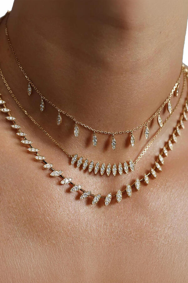 Barq Marquise Large Necklace, 18K Yellow Gold & Diamonds
