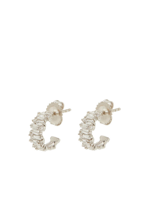 Fireworks Baguette Hoop Earrings, 18k White Gold & Diamonds