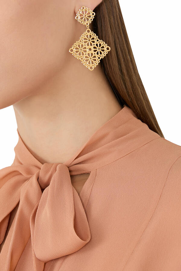 Spade Flower Lace Drop Earrings, Plated Metal & Steel