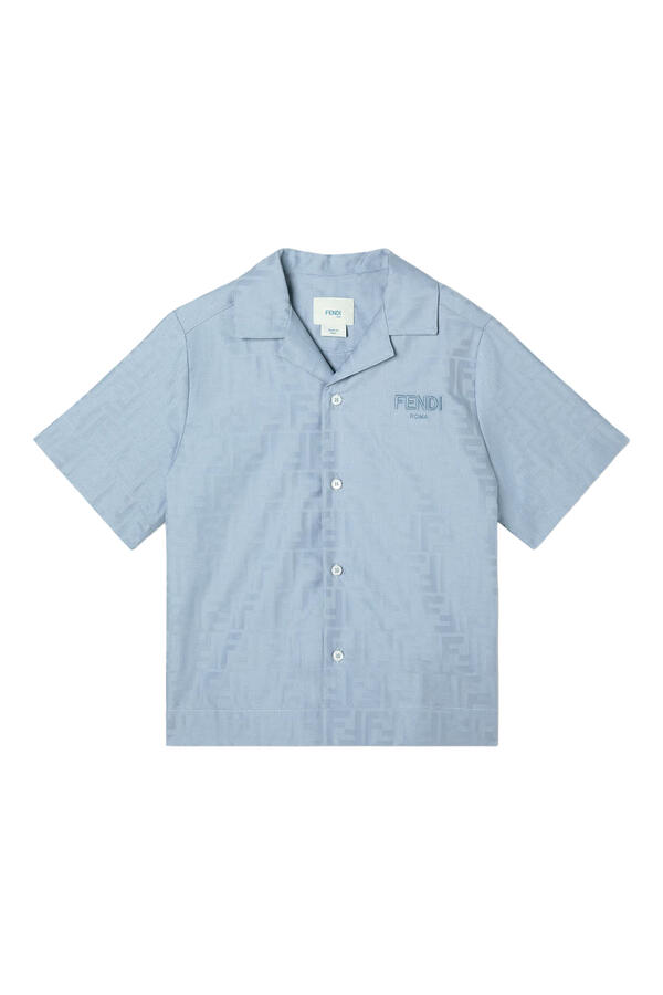 Kids Jacquard Cotton Shirt with Tone-on-Tone Logo