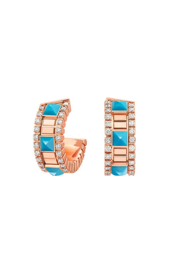 LIFE Diamond Mini Hoop Earrings, 18K Rose Gold, Diamonds & Turquoise