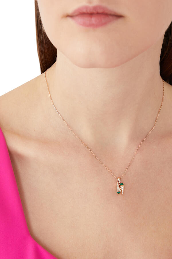 Cleo Huggie 18K Pink Gold with Green Agate & Diamond Necklace