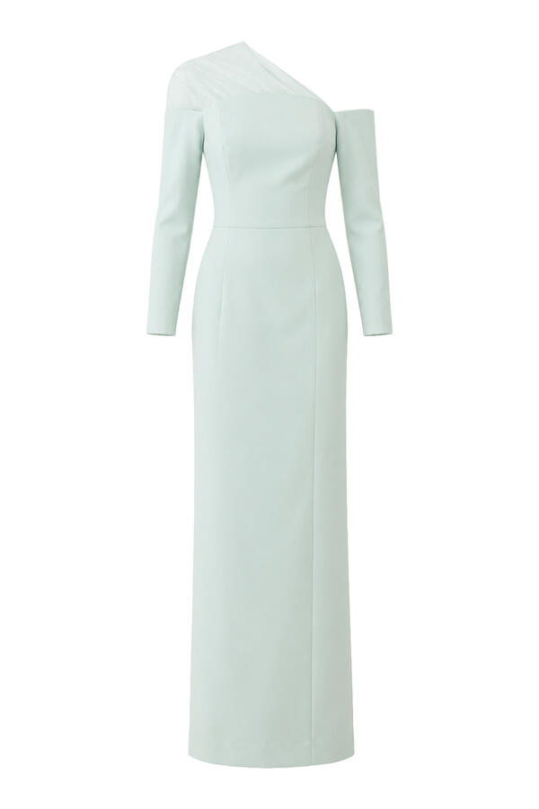 One-Shoulder Crepe Gown With Gathered Tulle