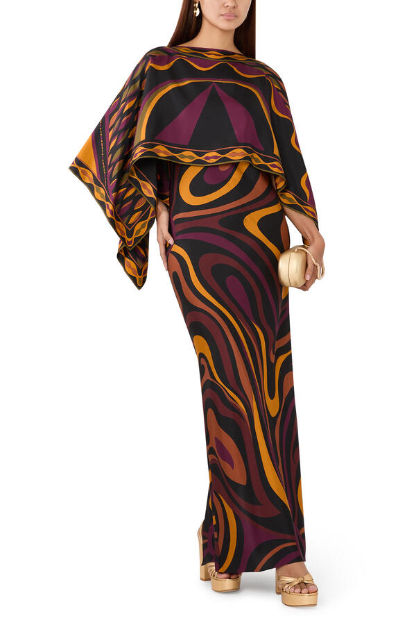 Marmo Print Cape Dress