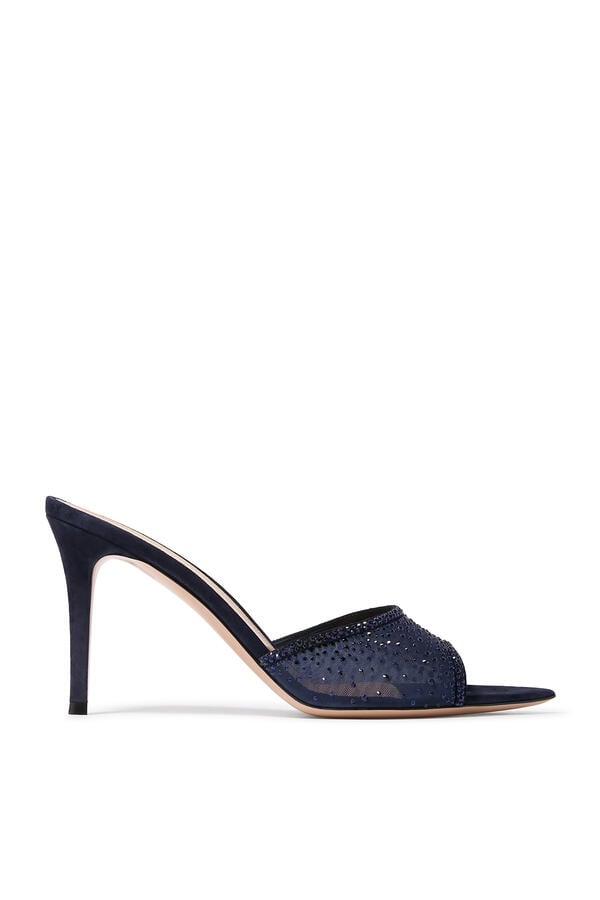 Rania 85 Embellished Mules in Suede and Organza 