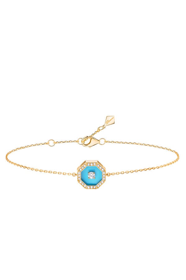 Ahjar Birwaz Bracelet, 18K Yellow Gold with Diamonds & Turquoise