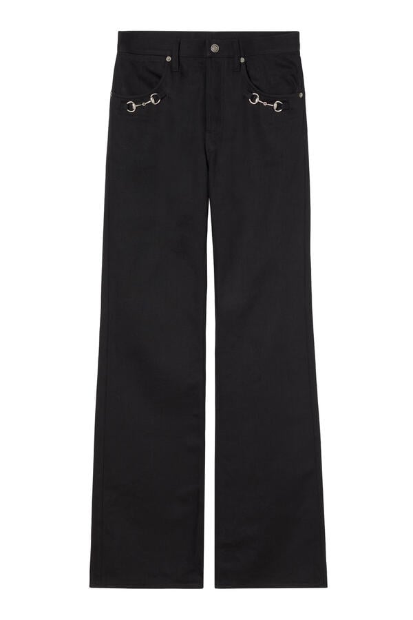 Cotton Denim Pants with Horsebit Detail 