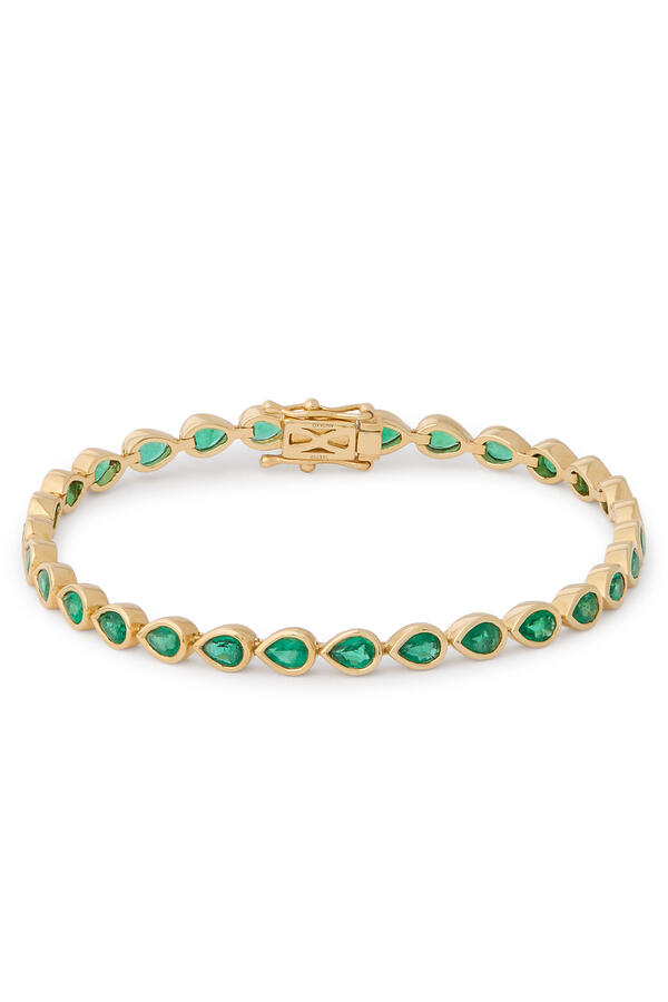 Bezeled Pear Bracelet, 18k Yellow Gold & Emerald