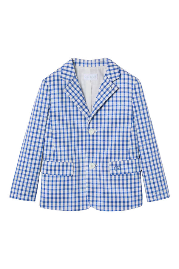 Kids Interlocking G Embroidery Gingham Jacket