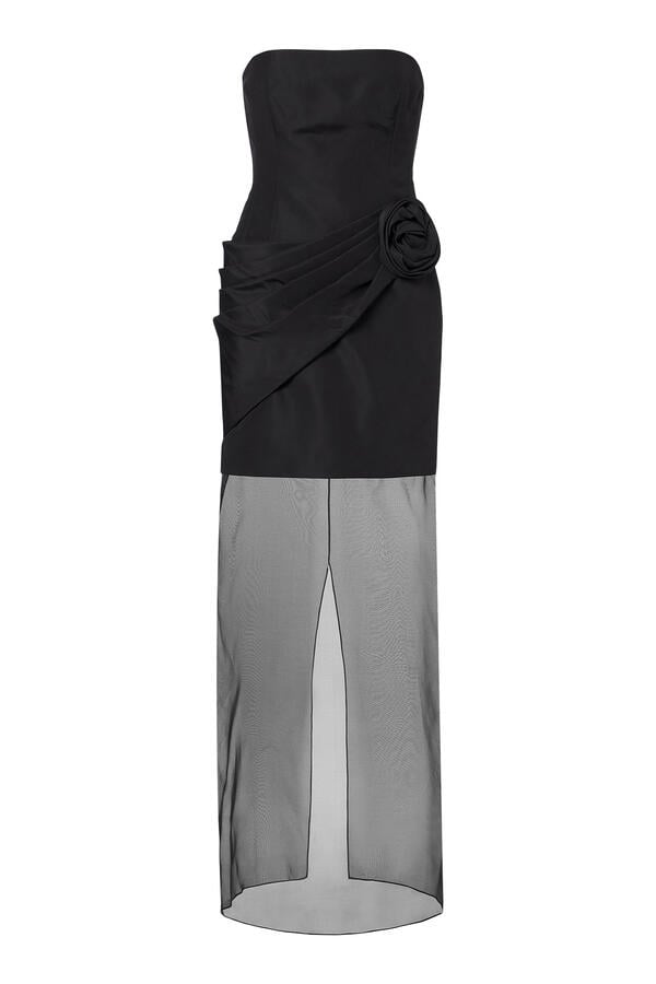 Sheer Organza Skirt Strapless Gown