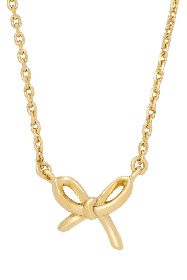 Girlie Pearlie Mini Bow Pendant Necklace, Plated Brass