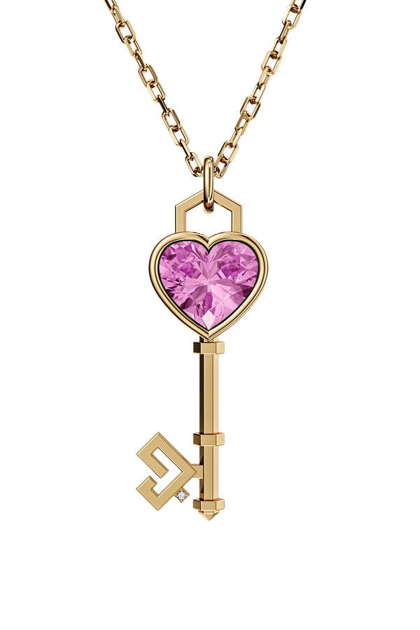 Key of Love Necklace, 18K Yellow Gold & Sapphire