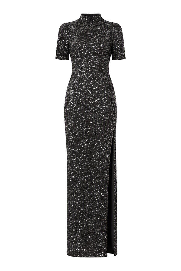 Sequin-Embellished Side-Slit Dress
