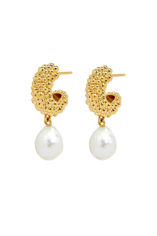 Pearl Baya Charm Hoop Earrings, 18ct Recycled Gold Plating on Brass & Baroque Pearls