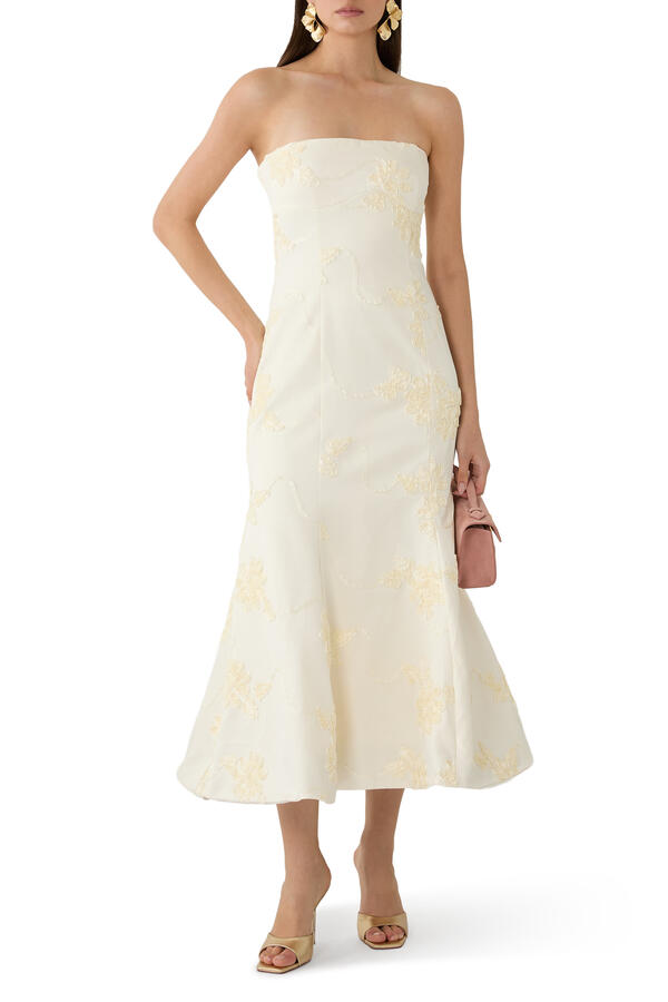 Bridal Floral-Appliqué Midi Dress