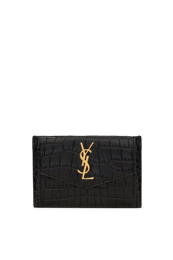 Uptown Card Case In Crocodile-Embossed Leather