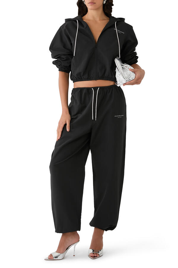 Cropped Zip-Up Hoodie with Crystal Drawcord