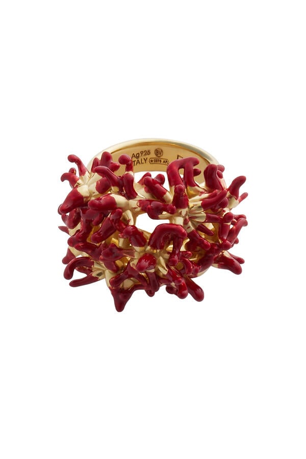 Sea Coral Ring, Sterling Silver & Enamel