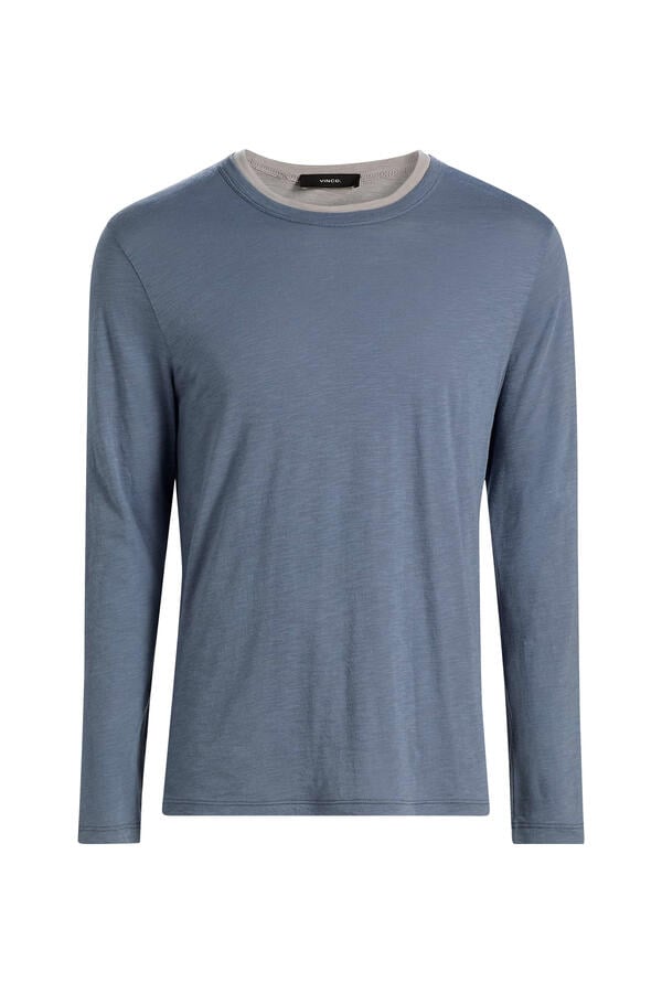 Fine Slub Cotton Double-Layer Crewneck T-Shirt