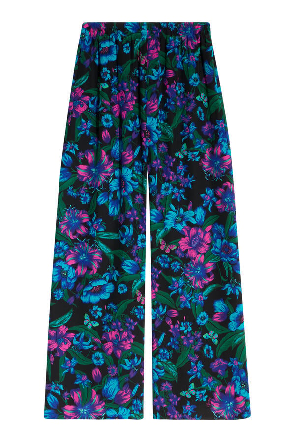  Floral-Print Wide-Leg Trousers