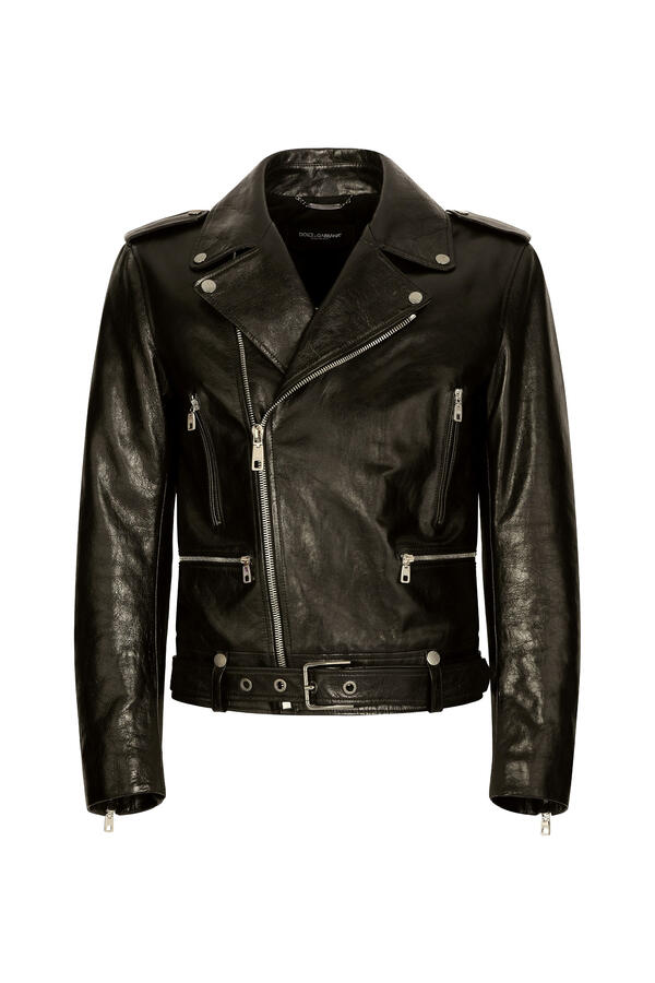 Belted Leather Biker Jacket