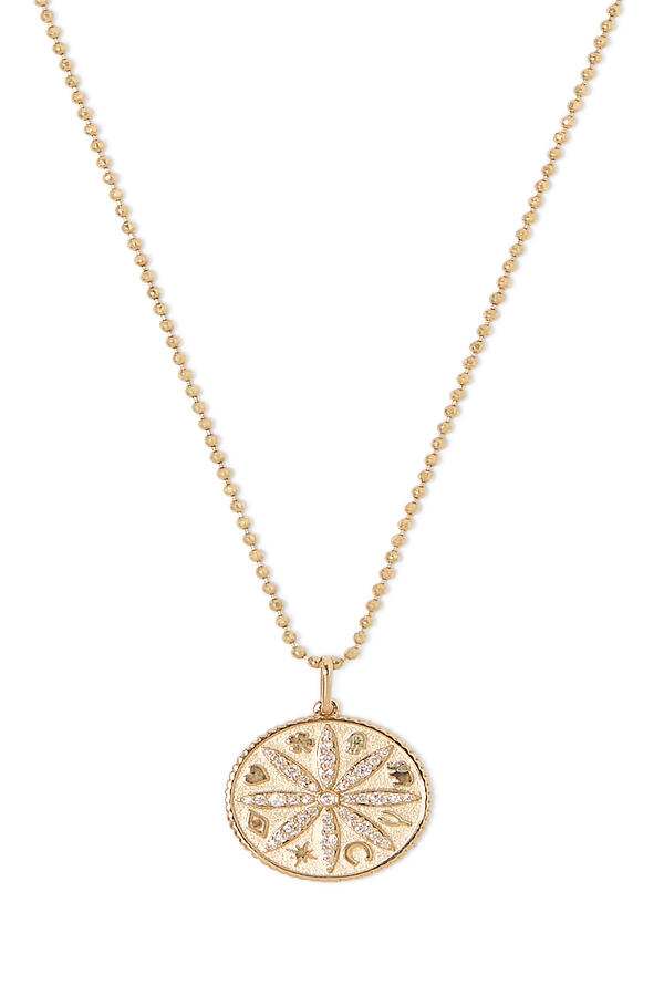Sand Dollar Coin Charm Necklace, 14k Yellow Gold & Diamonds