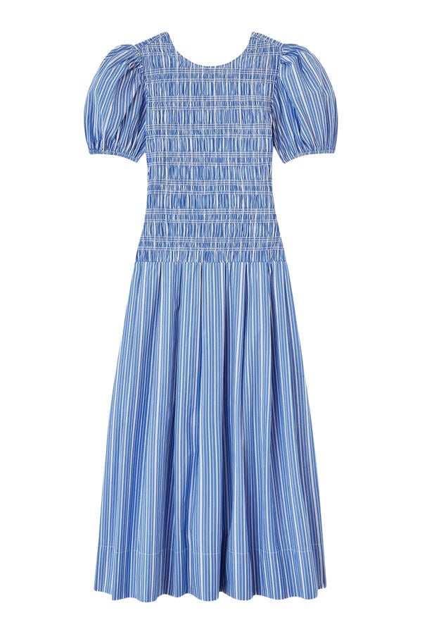 Striped Shirred Midi Dress