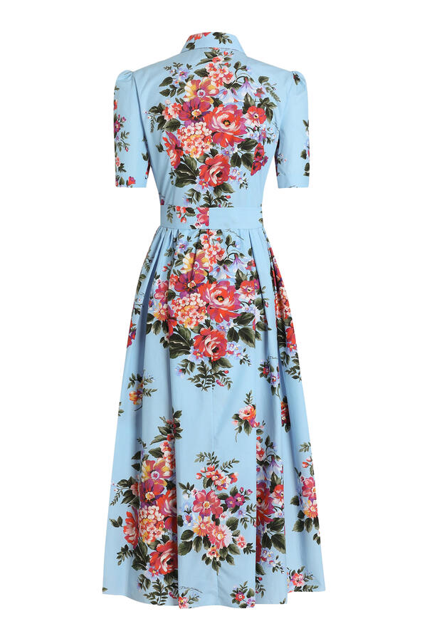 Flower Bouquet-Print Poplin Shirt Dress