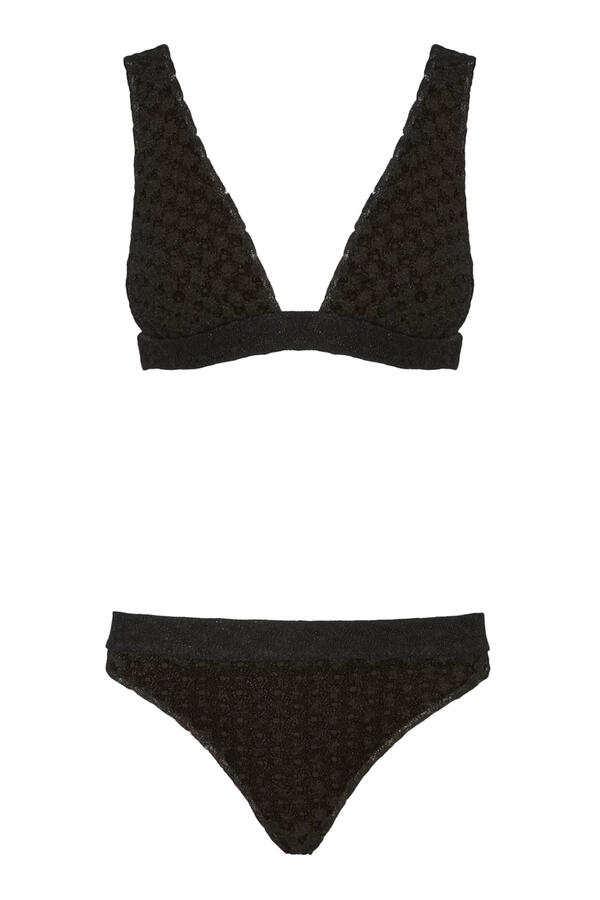 Mare Solid Raschel Lace Plunge Bikini Set 