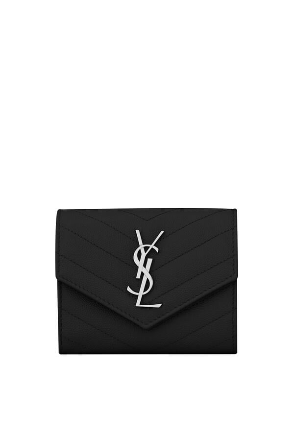 Cassandre Matelasse Compact Tri Fold Wallet in Grain De Poudre Leathe