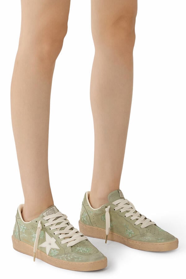 Ball Star in Suede with Leather Star and Tone-On-Tone Swarovski Floral Embroidery