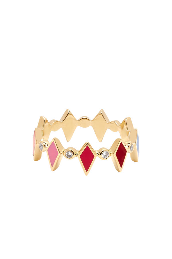 Mosaic Diamonds & Enamel Ring, 18k Yellow Gold & Diamonds, Enamel