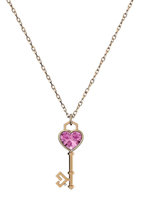 Key of Love Necklace, 18K Yellow Gold &  Sapphire 
