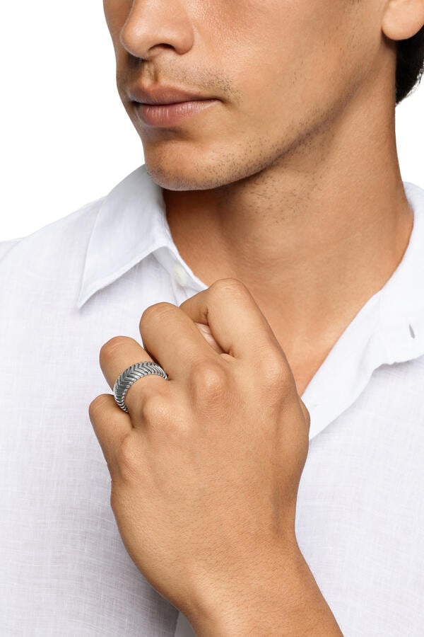 Chevron Band Ring, Sterling Silver & Diamonds