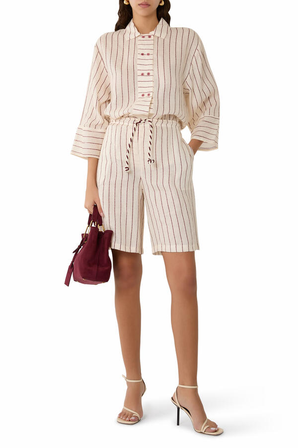 Resort Capsule Collection Pinstripe Linen Drawstring Bermuda Shorts 