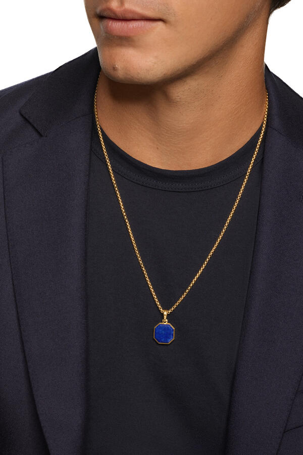 Faceted Lapis Stone Amulet Pendant, 18k Gold