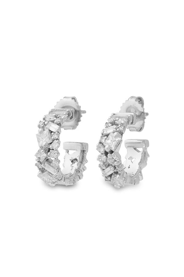 La Fantaisie Diamond Mini Hoops, 18K White Gold & Diamonds